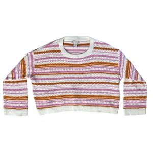 Sincerely Jules Womens Striped Knit Sweater Pink Orange White  Large